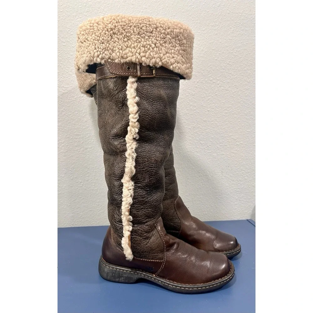 Born Women's Size 8 Oakdale Knee High Tall Brown Leather Shearling Boots